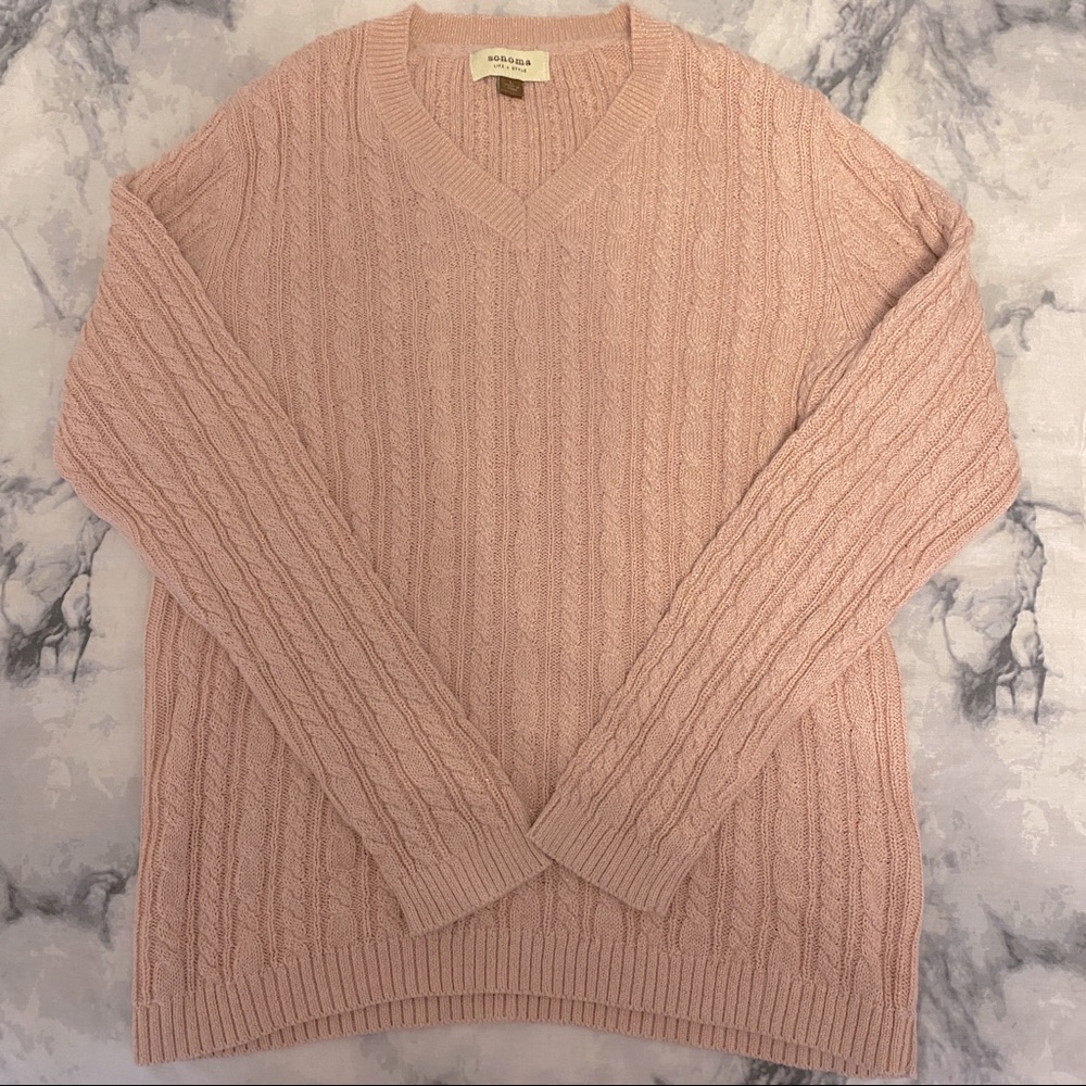 Pale Pink Sweater with Gold Thread Detail